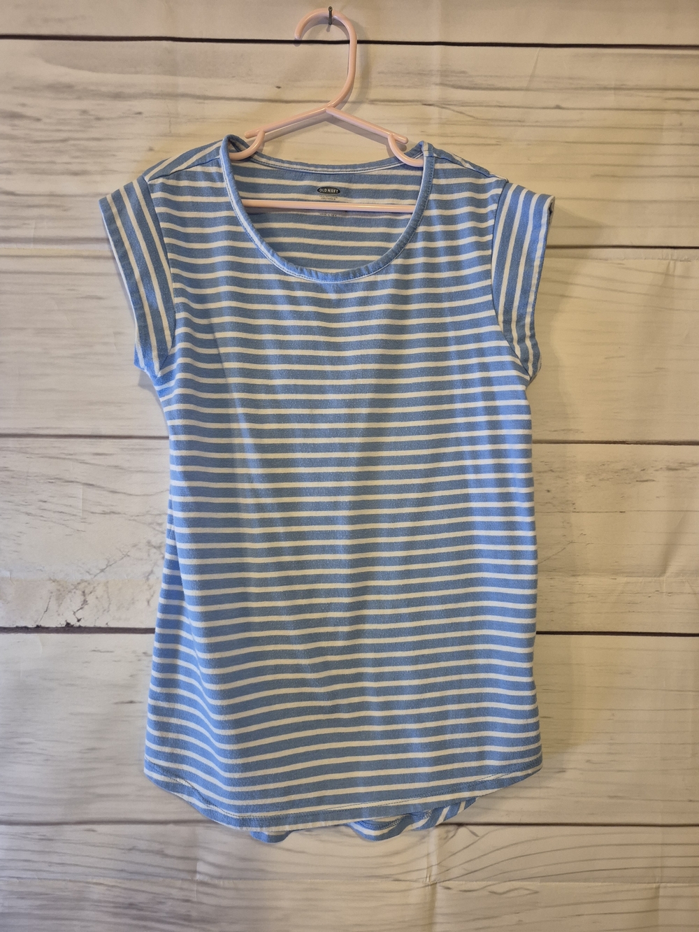 Old Navy Girl's Blue and White Striped Short Sleeve Tee Large 10/12